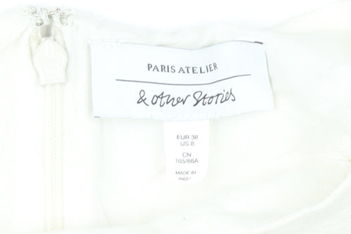 & Other Stories Women White Butterfly Embroidered Shift Dress Size 10