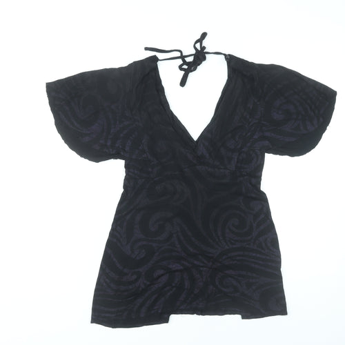 Dorothy Perkins Women’s Black Wrap Blouse Size 10 Viscose Kimono Sleeve