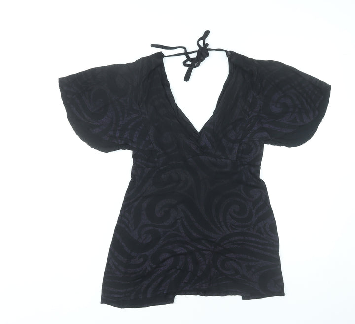 Dorothy Perkins Women’s Black Wrap Blouse Size 10 Viscose Kimono Sleeve