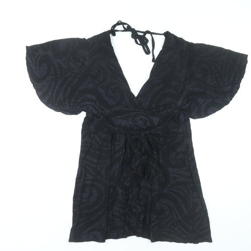 Dorothy Perkins Women’s Black Wrap Blouse Size 10 Viscose Kimono Sleeve