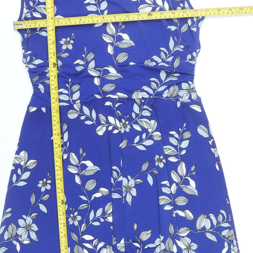 Jacqui E Women’s Blue Floral Sleeveless A-Line Knee Length Dress S