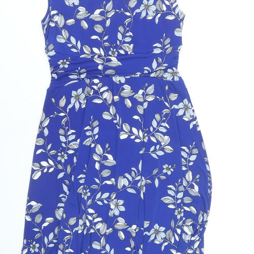 Jacqui E Women’s Blue Floral Sleeveless A-Line Knee Length Dress S