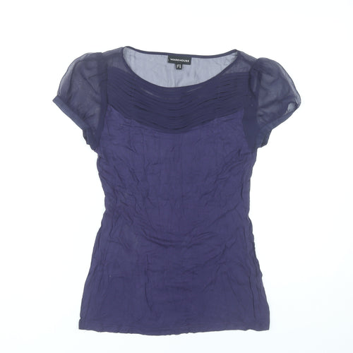Warehouse Women’s Purple Blouse Size 10 Short Puff Sleeve Viscose Tunic