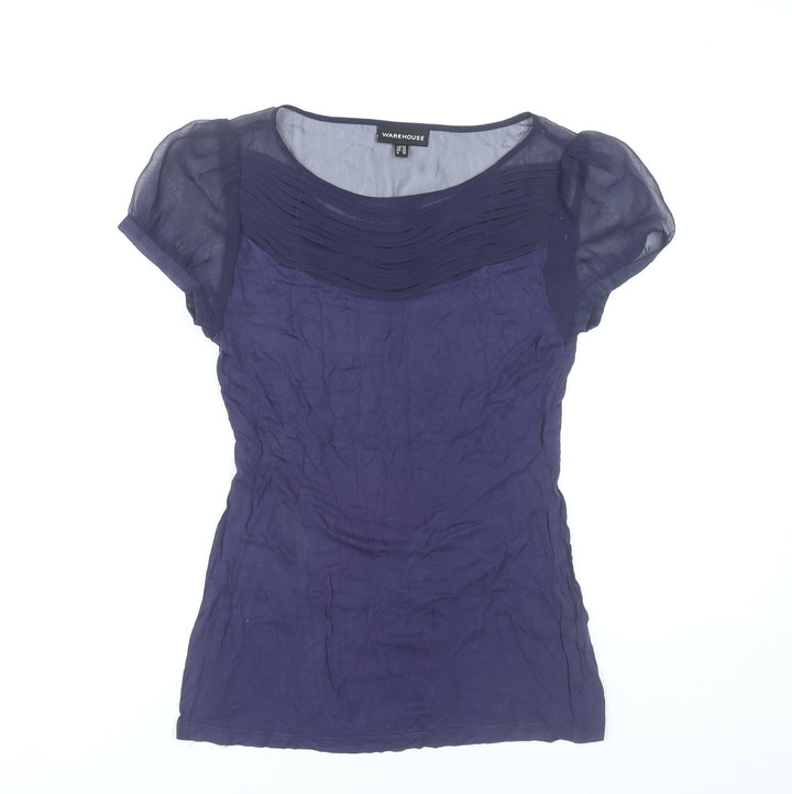 Warehouse Women’s Purple Blouse Size 10 Short Puff Sleeve Viscose Tunic