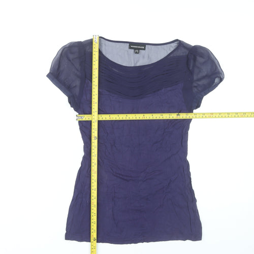 Warehouse Women’s Purple Blouse Size 10 Short Puff Sleeve Viscose Tunic