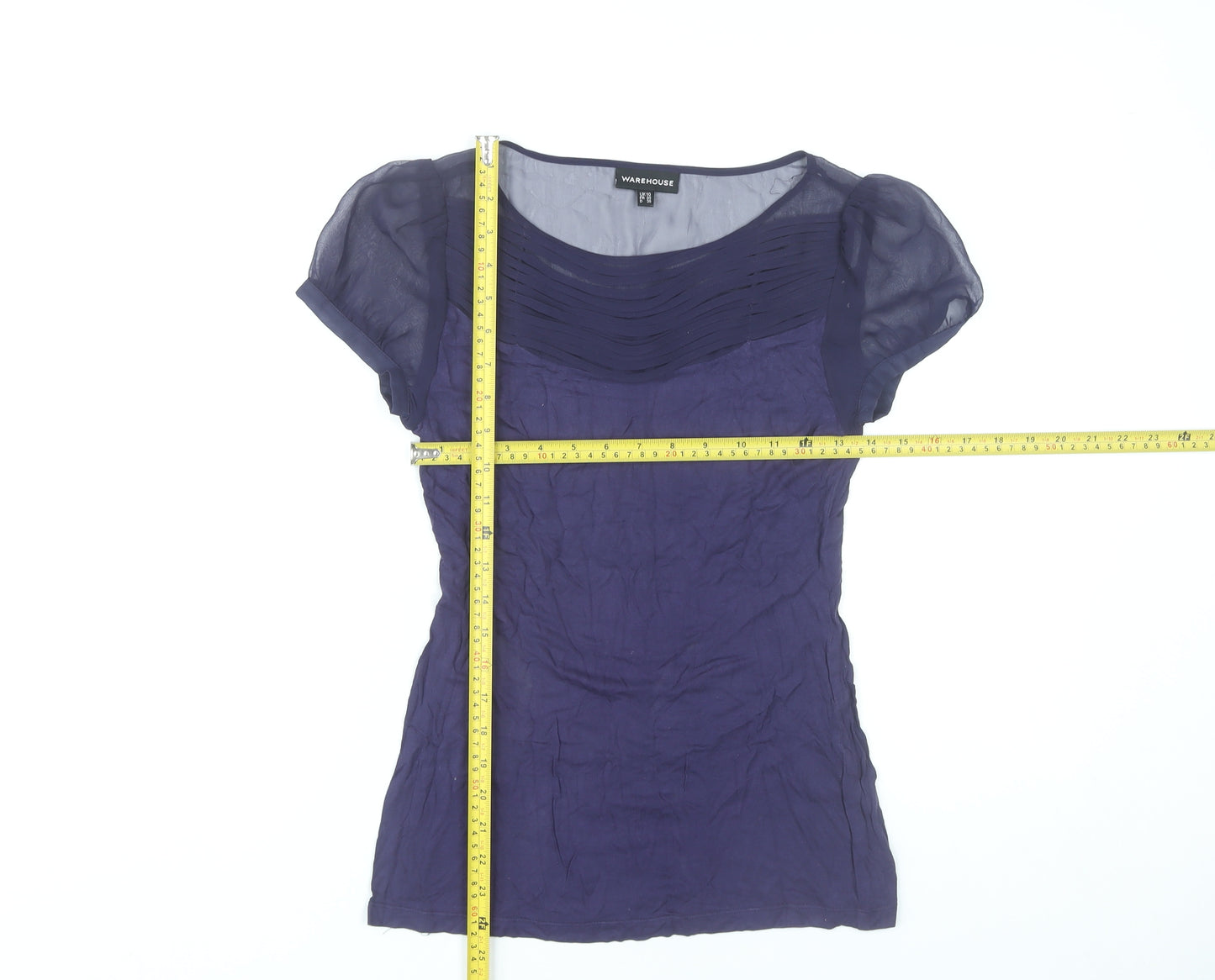 Warehouse Women’s Purple Blouse Size 10 Short Puff Sleeve Viscose Tunic