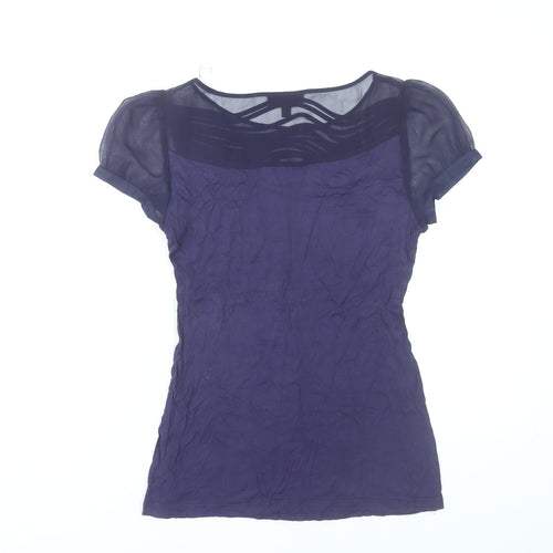 Warehouse Women’s Purple Blouse Size 10 Short Puff Sleeve Viscose Tunic