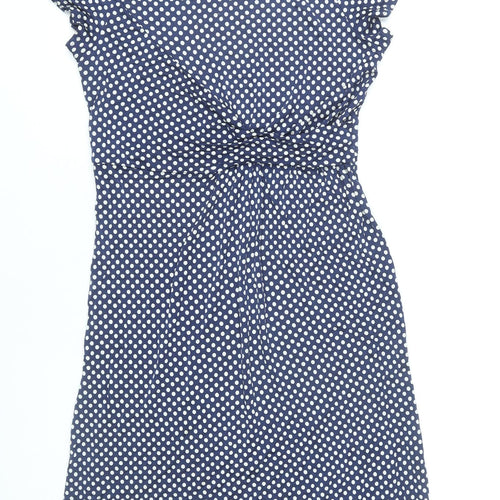 Mauvette Women Blue Polka Dot Viscose Knee Length Dress Size 12