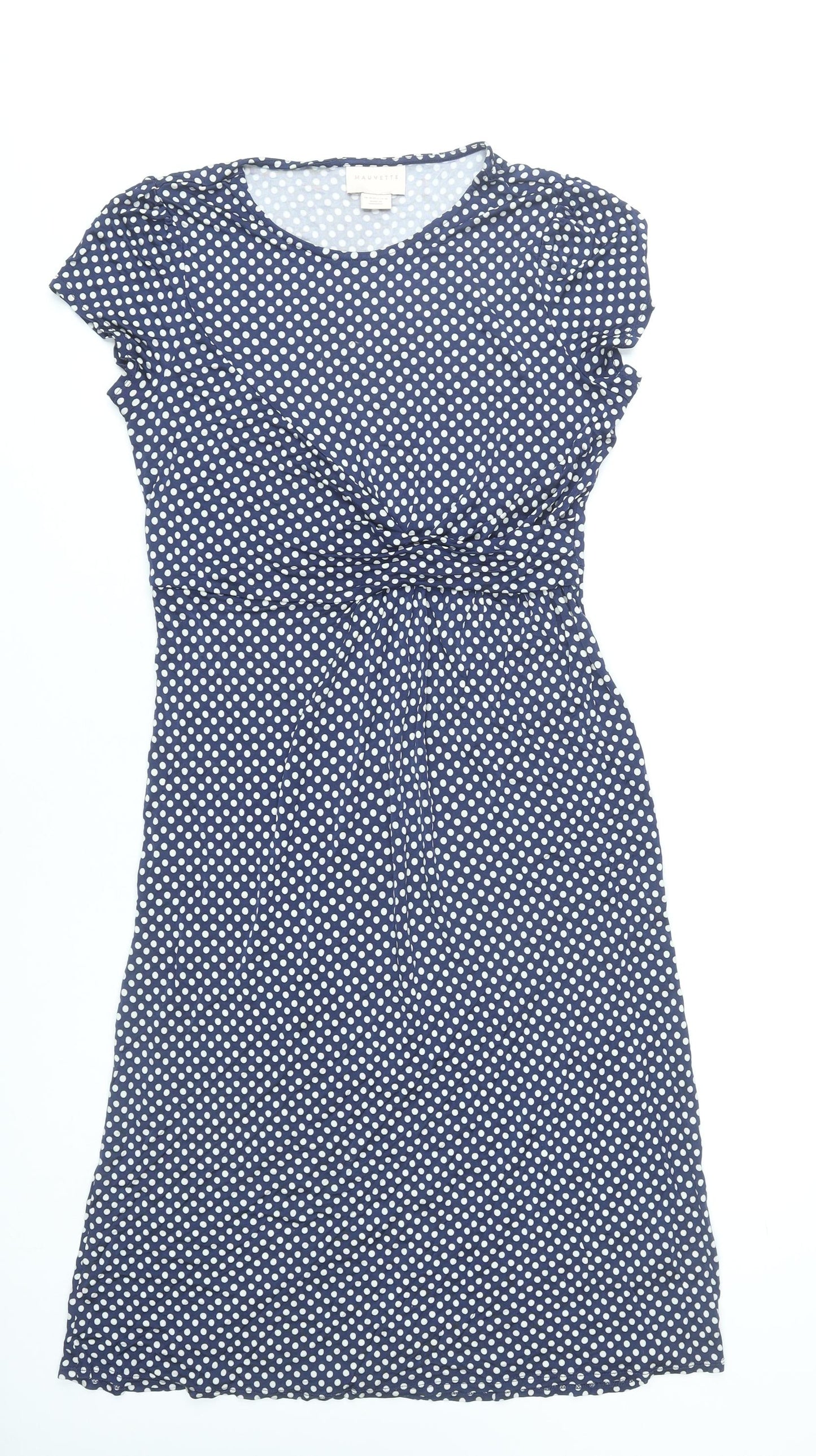 Mauvette Women Blue Polka Dot Viscose Knee Length Dress Size 12