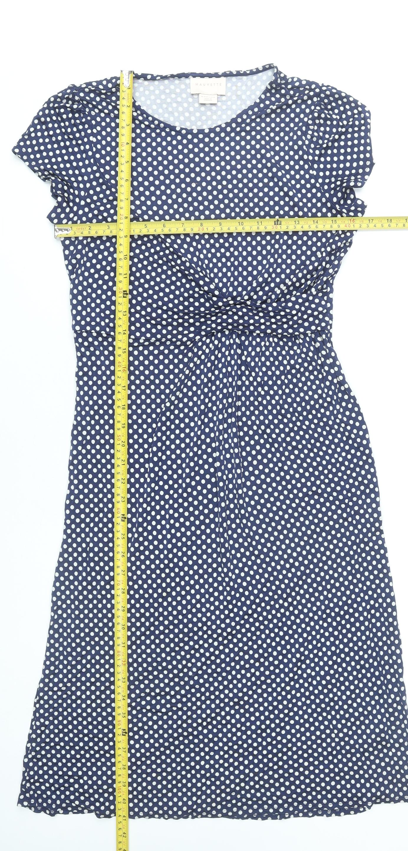 Mauvette Women Blue Polka Dot Viscose Knee Length Dress Size 12