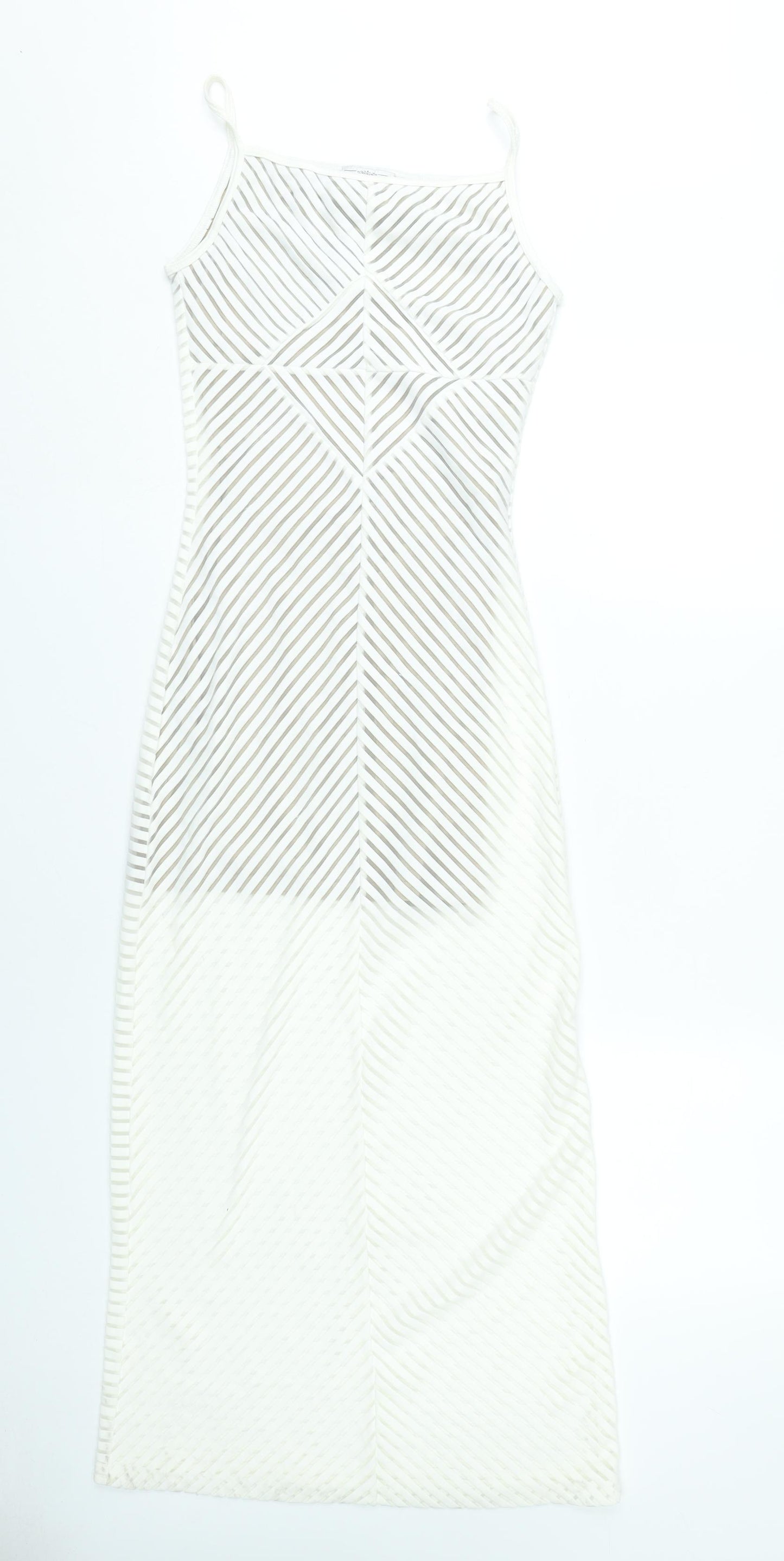 X:S Women White Striped Mesh Midi Slip Dress XS Summer