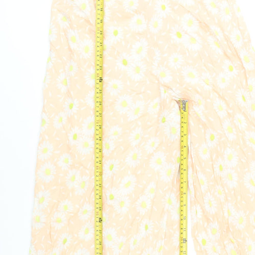 Zara Women Peach Floral Wide-Leg V-Neck Jumpsuit Size S