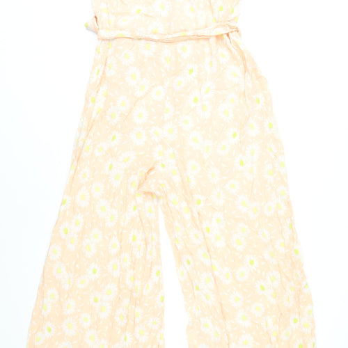 Zara Women Peach Floral Wide-Leg V-Neck Jumpsuit Size S