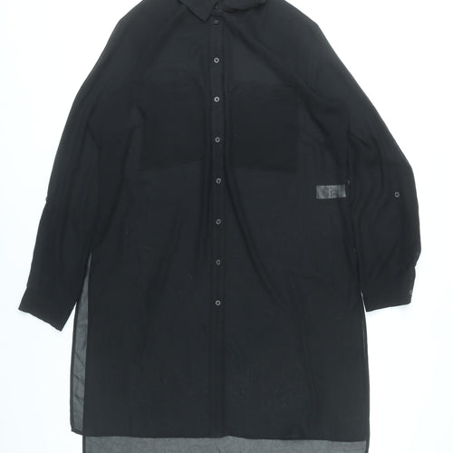 Marks and Spencer Women Black Size 14 Long Shirt Dress Polyester