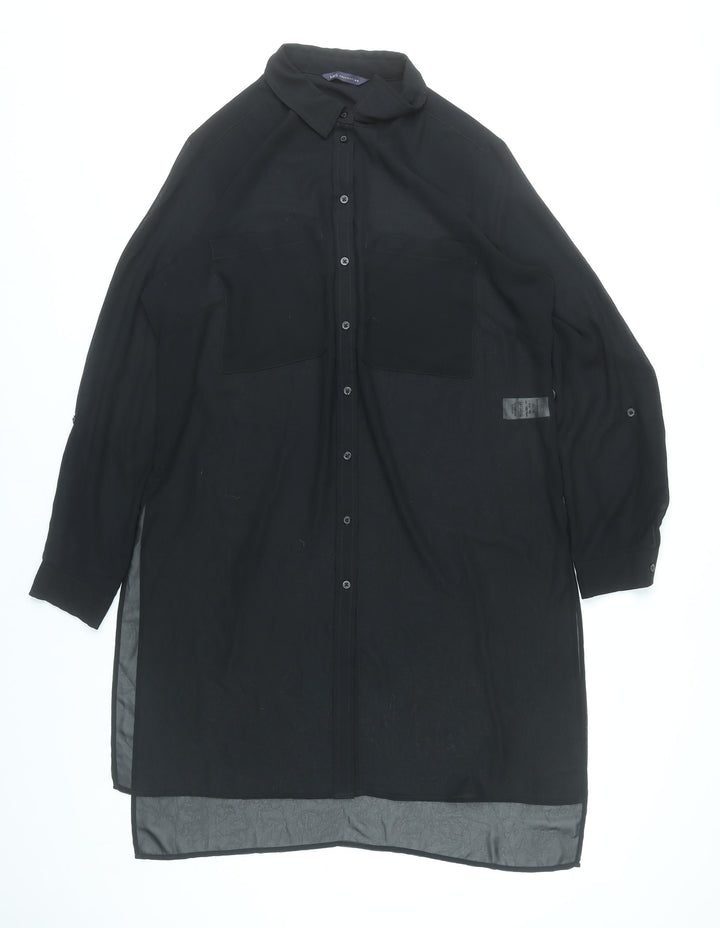 Marks and Spencer Women Black Size 14 Long Shirt Dress Polyester