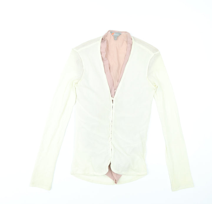 Gharani Strok Women Ivory Blouse Size 10 Long Sleeve Button Front