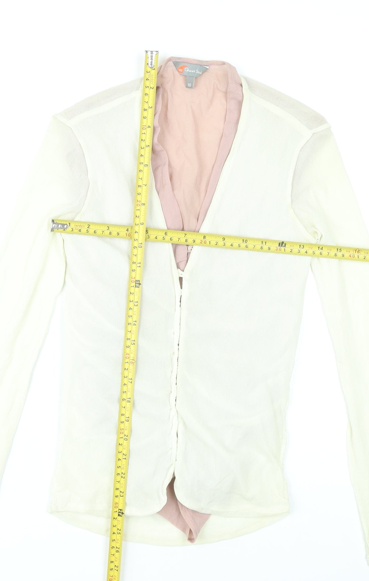 Gharani Strok Women Ivory Blouse Size 10 Long Sleeve Button Front