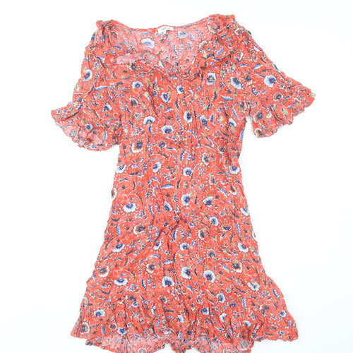 Next Womens Red Floral A-Line Short Dress Size 10 Summer Boho