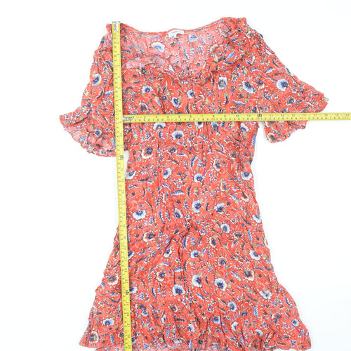 Next Womens Red Floral A-Line Short Dress Size 10 Summer Boho