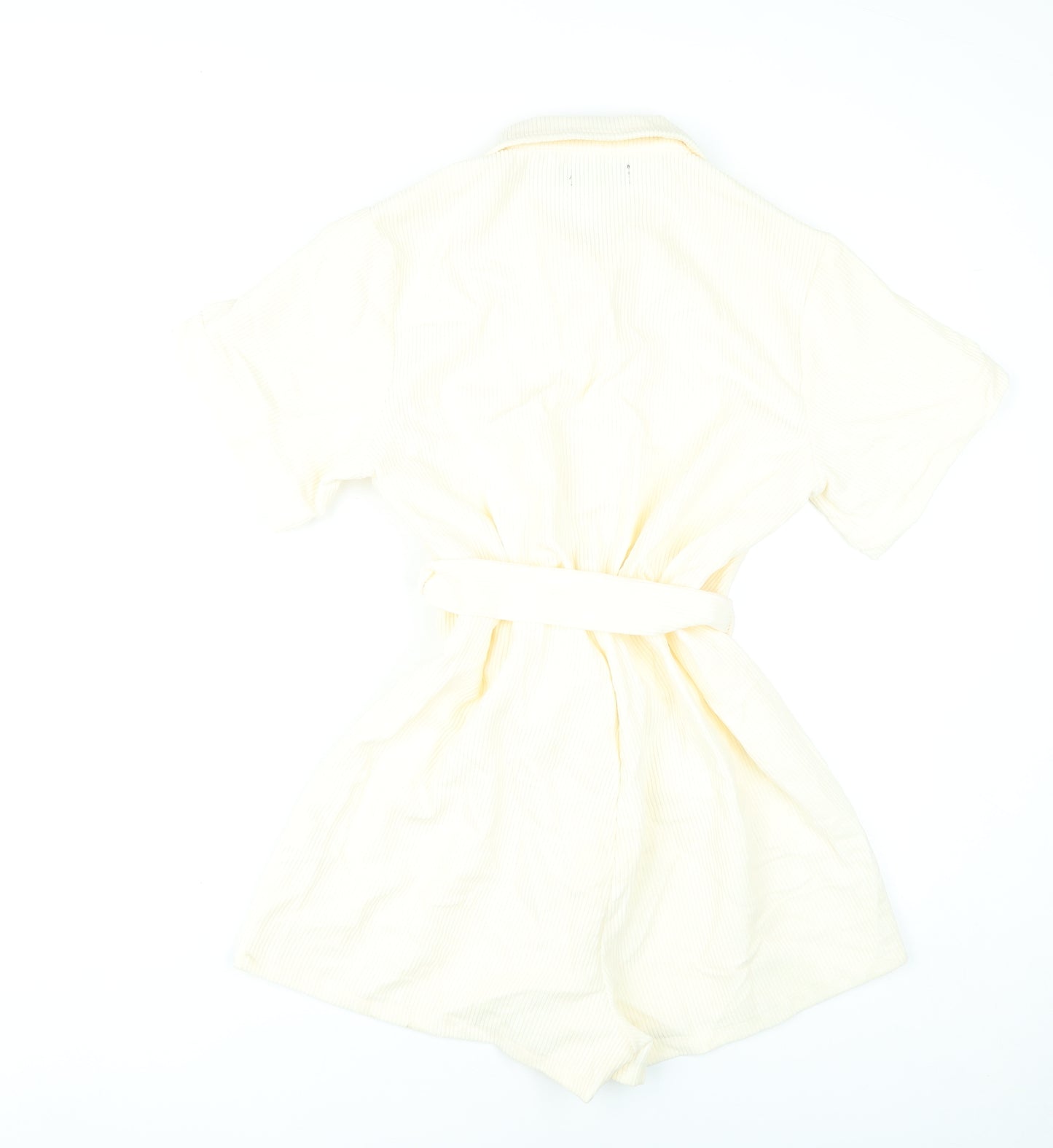 PrettyLittleThing Women’s Ivory Playsuit UK 10 Button Front Belted Short Sleeve