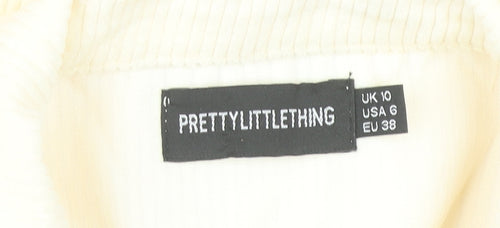 PrettyLittleThing Women’s Ivory Playsuit UK 10 Button Front Belted Short Sleeve