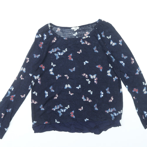 Springfield Women’s Blue Butterfly Print Long Sleeve Tunic Blouse Size 10