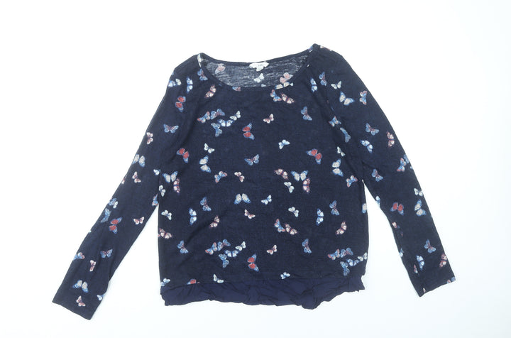 Springfield Women’s Blue Butterfly Print Long Sleeve Tunic Blouse Size 10