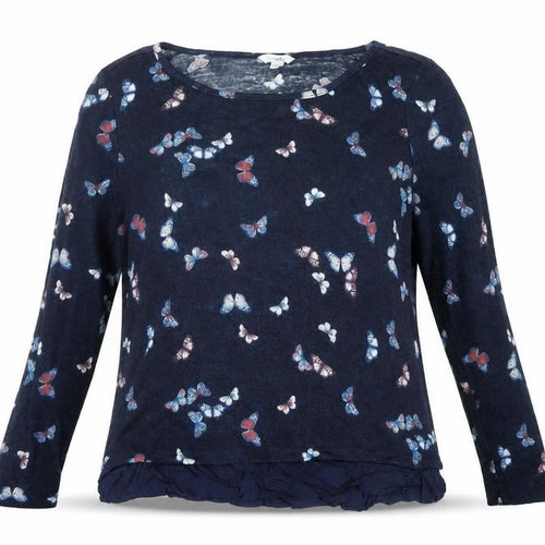 Springfield Women’s Blue Butterfly Print Long Sleeve Tunic Blouse Size 10