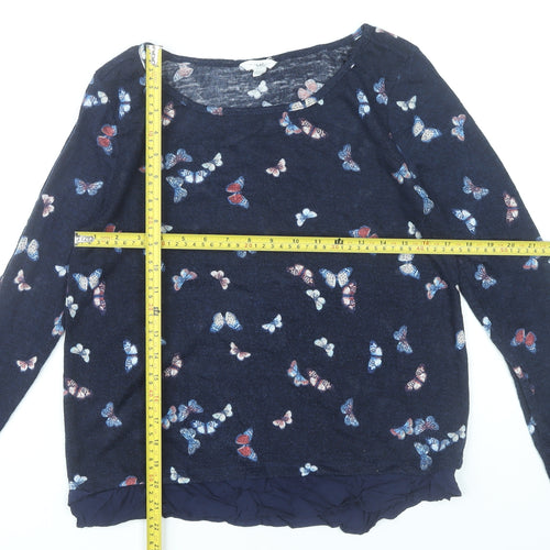 Springfield Women’s Blue Butterfly Print Long Sleeve Tunic Blouse Size 10