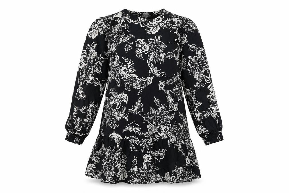 Marks and Spencer Womens Black Floral Shift Dress Size 6 Long Sleeve