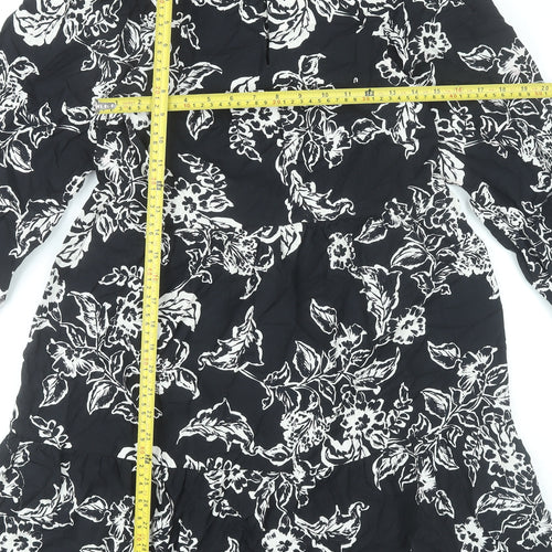 Marks and Spencer Womens Black Floral Shift Dress Size 6 Long Sleeve