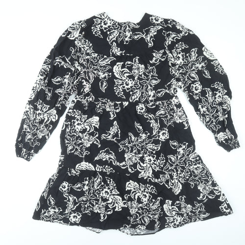 Marks and Spencer Womens Black Floral Shift Dress Size 6 Long Sleeve