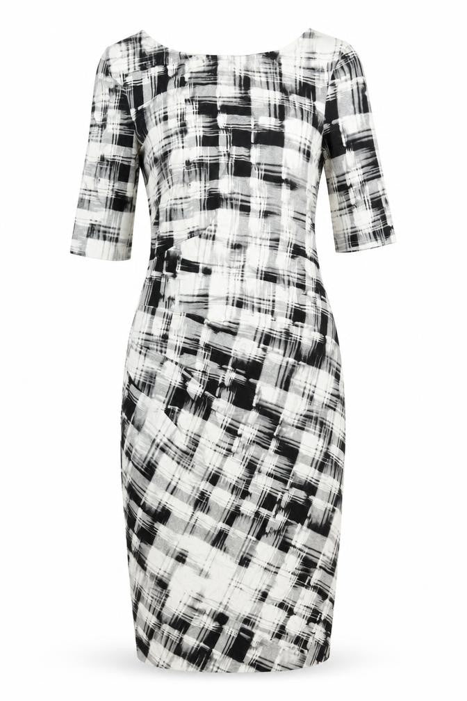 Front view of Phase Eight Women’s Black White Check Sheath Dress, size UK 10