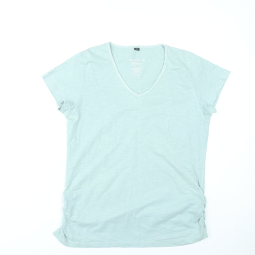 Wild South Women Green Size 14 V-Neck Cotton T-Shirt Casual