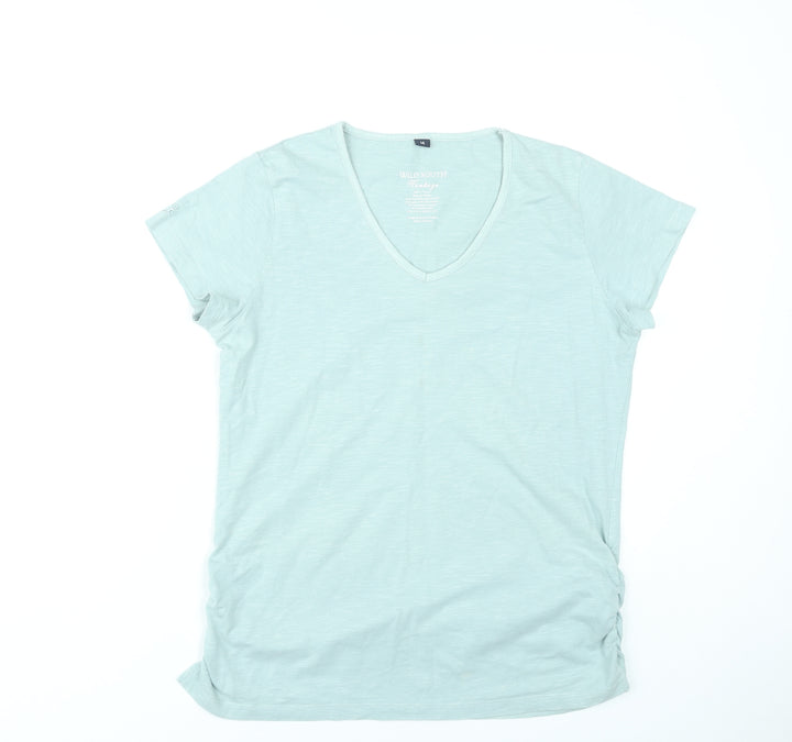 Wild South Women Green Size 14 V-Neck Cotton T-Shirt Casual