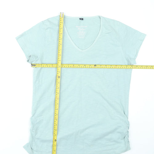 Wild South Women Green Size 14 V-Neck Cotton T-Shirt Casual
