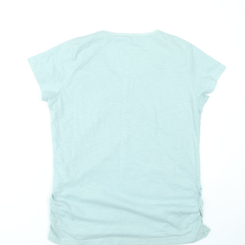 Wild South Women Green Size 14 V-Neck Cotton T-Shirt Casual