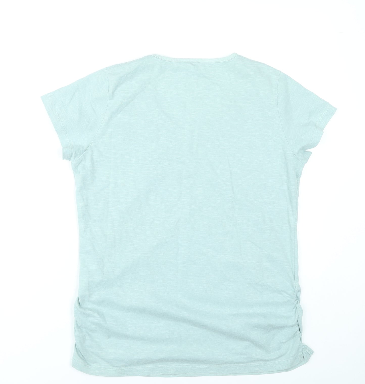 Wild South Women Green Size 14 V-Neck Cotton T-Shirt Casual