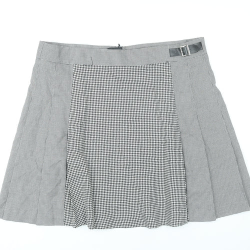 Marks and Spencer Womens Black Check Pleated Skirt Size 20 Knee Length Workwear
