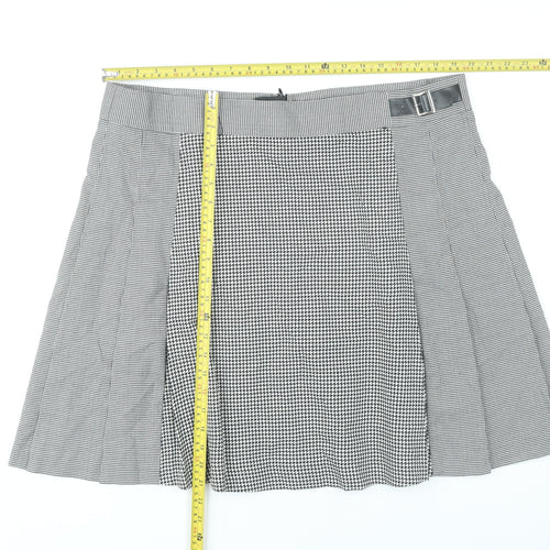Marks and Spencer Womens Black Check Pleated Skirt Size 20 Knee Length Workwear