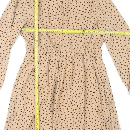Glacier Women Beige Polka Dot A-Line Dress Size L Long Sleeve