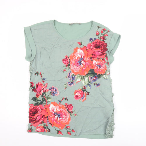 Oasis Women’s Green Floral Blouse Size 8 Short Sleeve Tunic Top