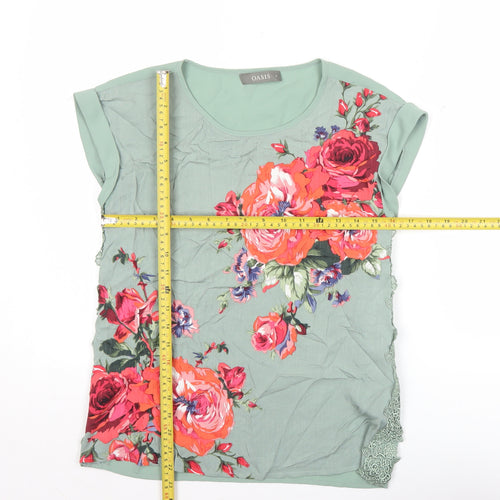 Oasis Women’s Green Floral Blouse Size 8 Short Sleeve Tunic Top