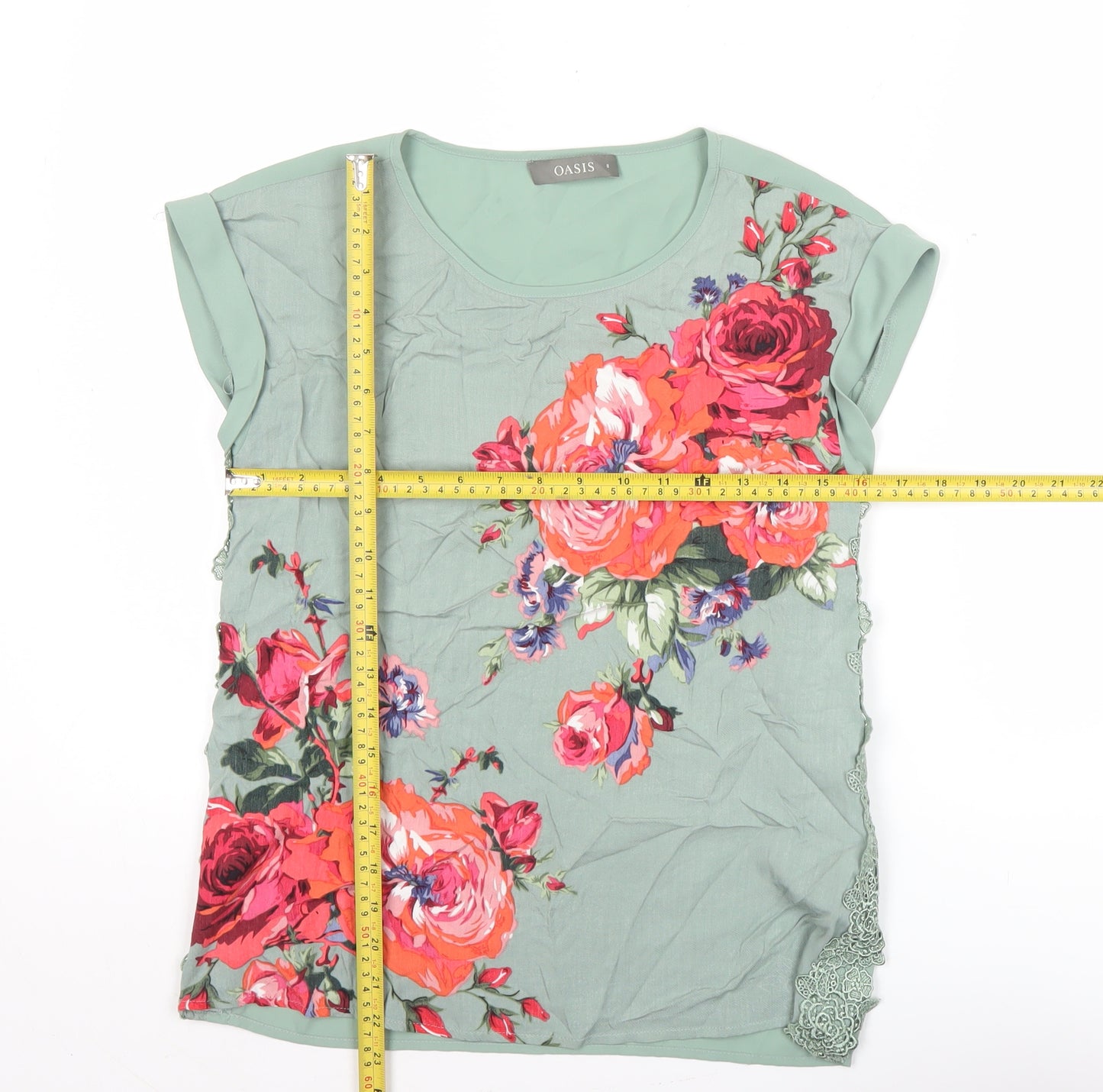 Oasis Women’s Green Floral Blouse Size 8 Short Sleeve Tunic Top