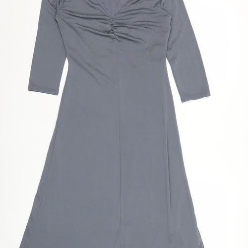H&M Women’s Grey Midi A-Line Dress Size 8 V-Neck Long Sleeve