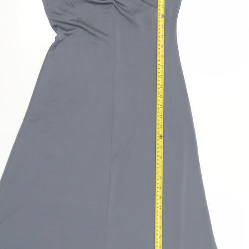 H&M Women’s Grey Midi A-Line Dress Size 8 V-Neck Long Sleeve