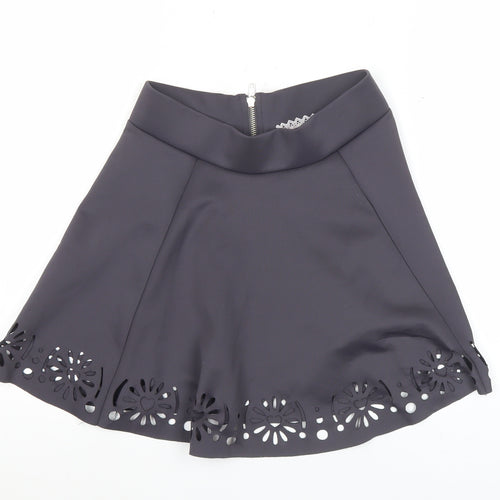 Women's Black Skater Skirt Size 10 Floral Cut-Out High Waist