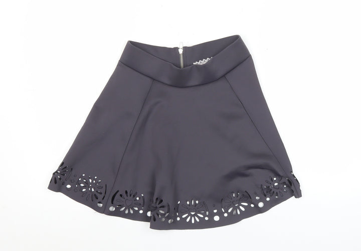 Women's Black Skater Skirt Size 10 Floral Cut-Out High Waist