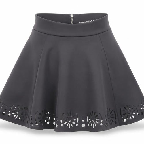 Women's Black Skater Skirt Size 10 Floral Cut-Out High Waist