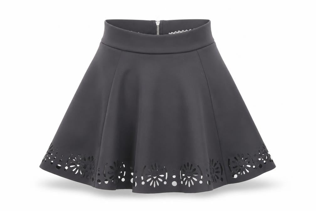 Women's Black Skater Skirt Size 10 Floral Cut-Out High Waist